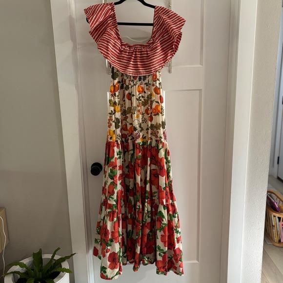 Maeve Anthropologie Off-the-Shoulder Mixed Print Midi Dress Floral Small Cotton - Picture 5 of 7